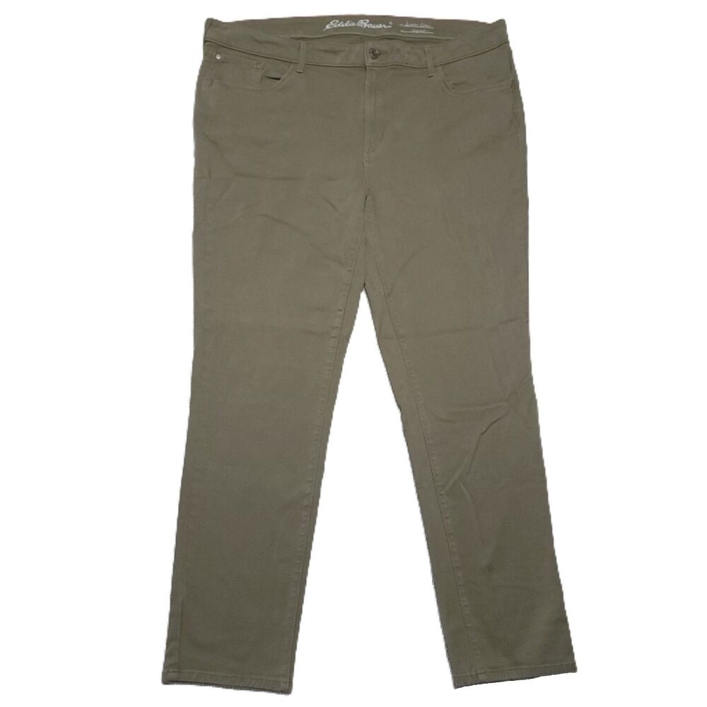 Eddie Bauer Slightly Curvy Straight Pants Women Size 20 Stretch Olive Green